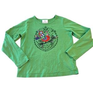 Hanna Andersson Girls' Green Graphic Top Size 130 Sz 8 Long Sleeve T-Shirt